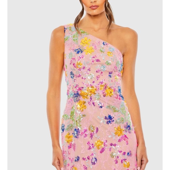 MAC DUGGAL Embellished one shoulder Lace Strappy Column Gown NWT - Picture 2 of 13